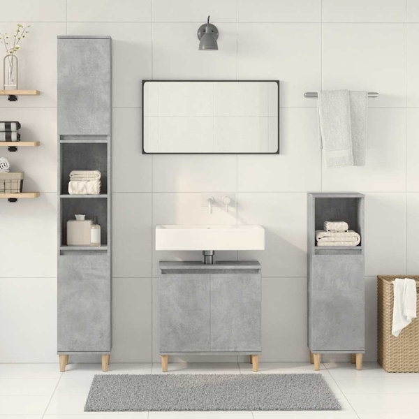 DEvidaxl Vidaxl 3 Piece Bathroom furniture set: Concrete gray engineered wood | Wayfair.co.uk